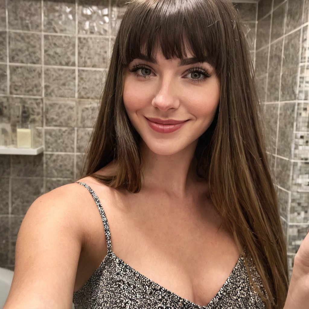 blurry, instagram,photo taken with iPhone,a european woman, solo, long hair, looking at viewer, part...