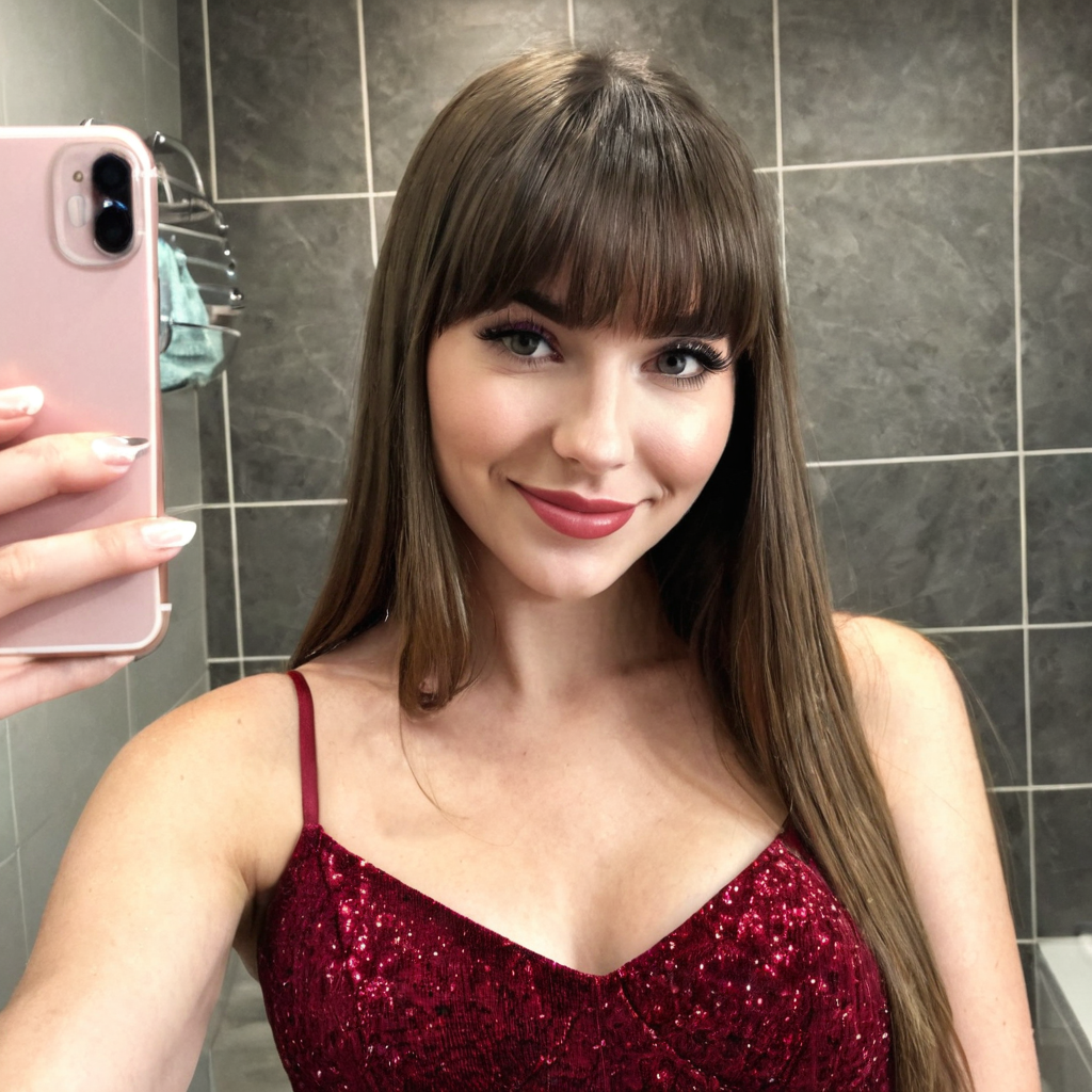 blurry, instagram,photo taken with iPhone,a european woman, solo, long hair, looking at viewer, part...