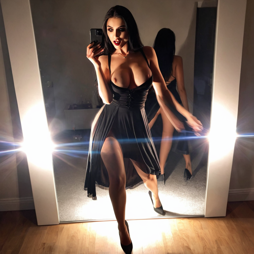 ultra realistic, motion blur, alt-girl vampire, R/Boobies, lens flare, dancing sensually, dramatic s...