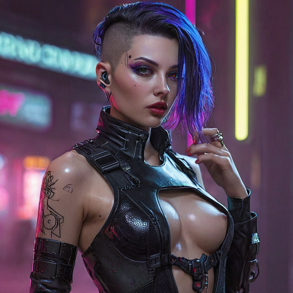 A stunning cyberpunk femme fatale