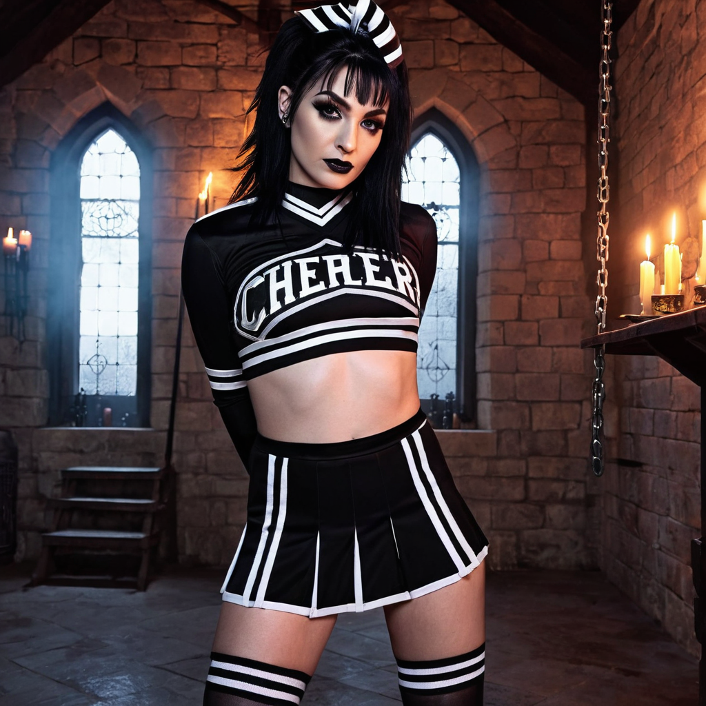best aesthetic, highres, cowboy shot (mid-thigh up), in a gothic dungeon with chains and candles, wi...